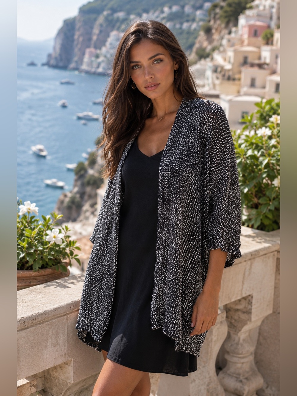 Chico's Black and White Textured cardigan